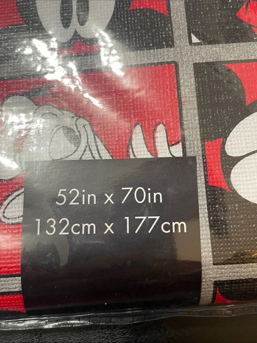 Disney Mickey Mouse Red, Black & White Panel Print PEVA Tablecloth NWT Very Nice